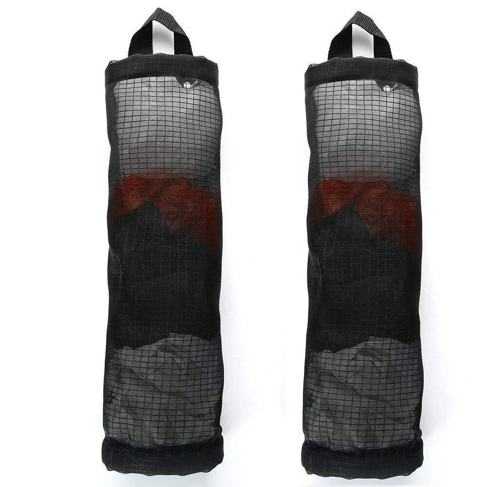 Hanging Folding Mesh Garbage Bag Organizer Trash Bags Holder Recycling Containers Plastic Waste Bag Storage for Kitchen (Black)-2pcs