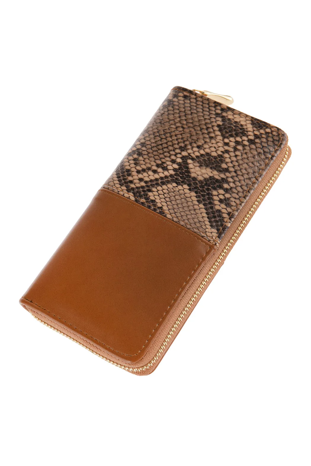 HDG2682 -HALF PRINTED SNAKE SKIN SINGLE ZIPPER LEATHER WALLET
