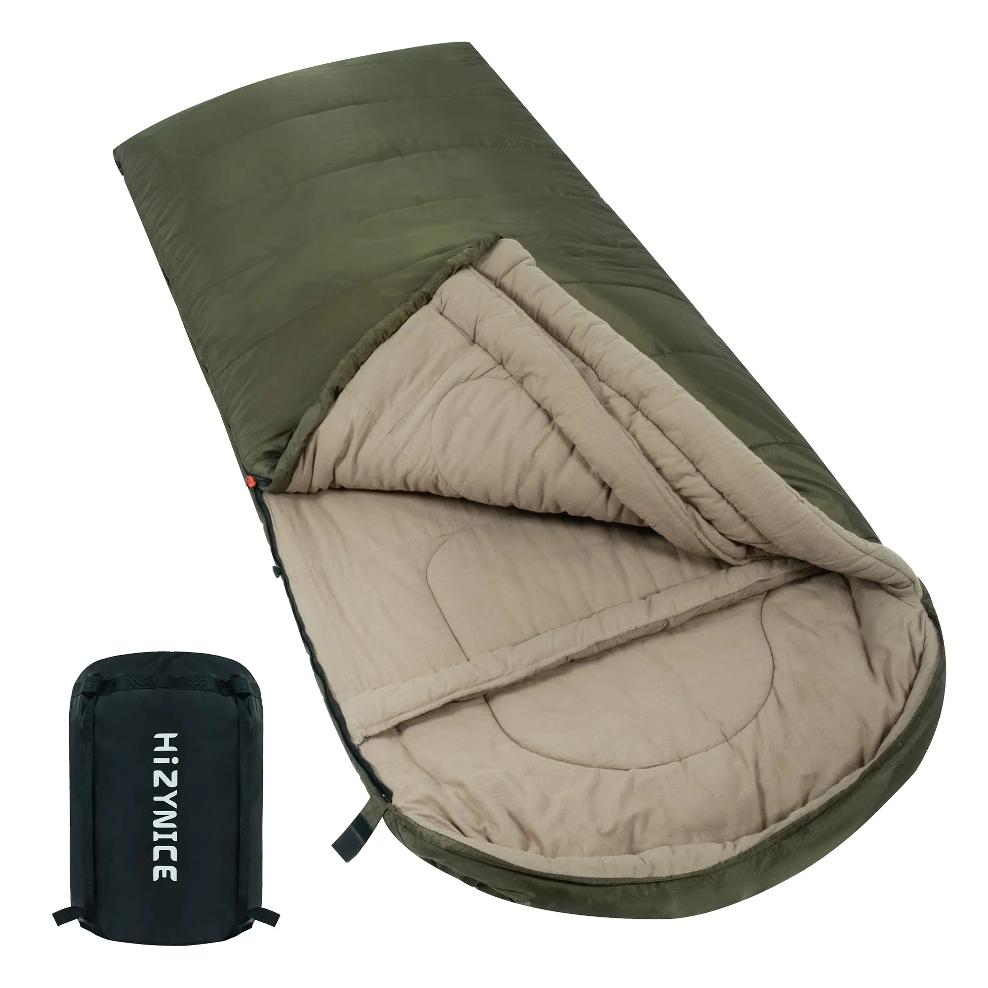 HiZYNICE Sleeping Bags for Adults Extra Large Wide Cold Weather 0 Degree XL XXL Plus Size Oversized,Green Right Zip