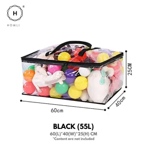 Homlly Clear Zippered Storage Organizer Moving Bags with Reinforced Handle (55L)