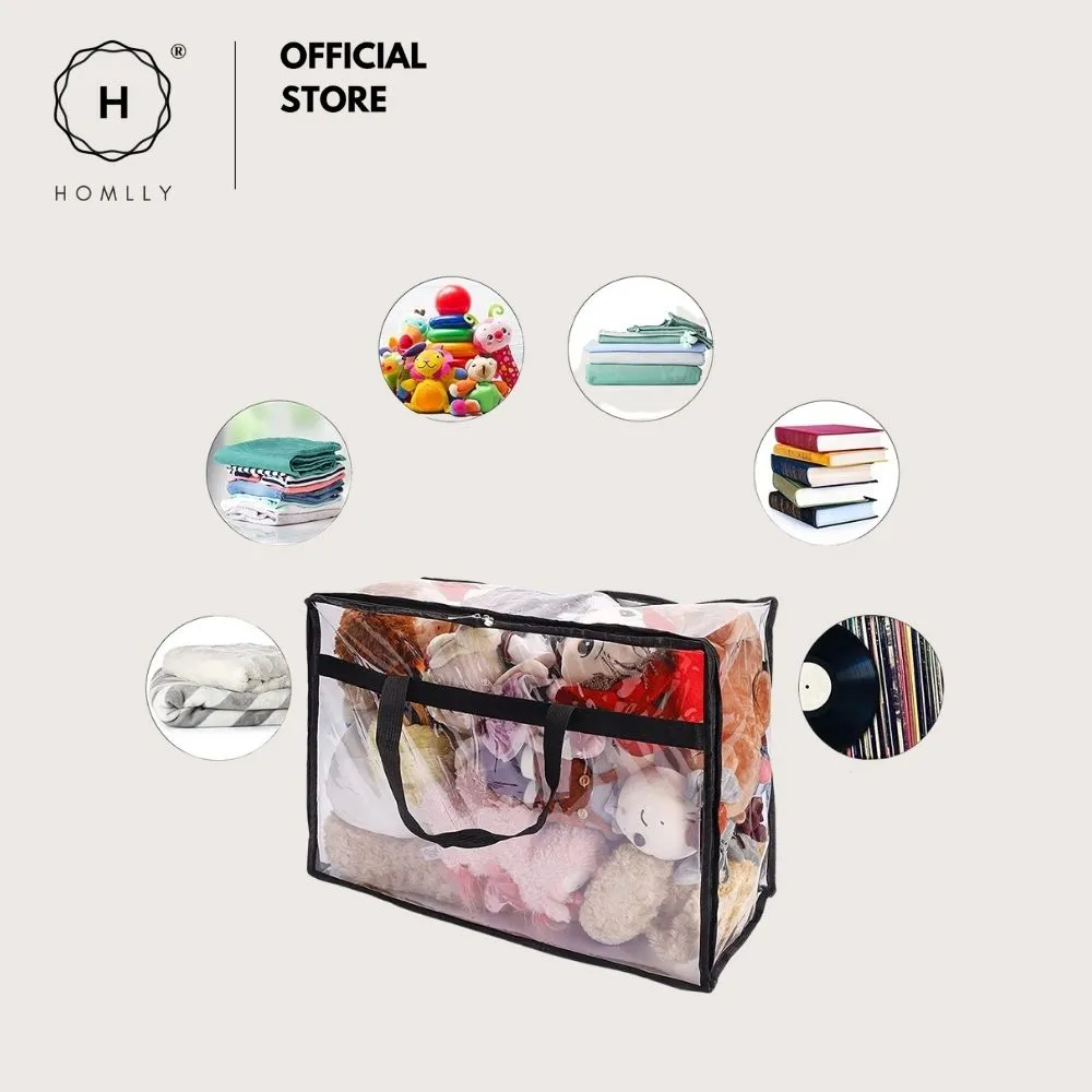 Homlly Clear Zippered Storage Organizer Moving Bags with Reinforced Handle (55L)