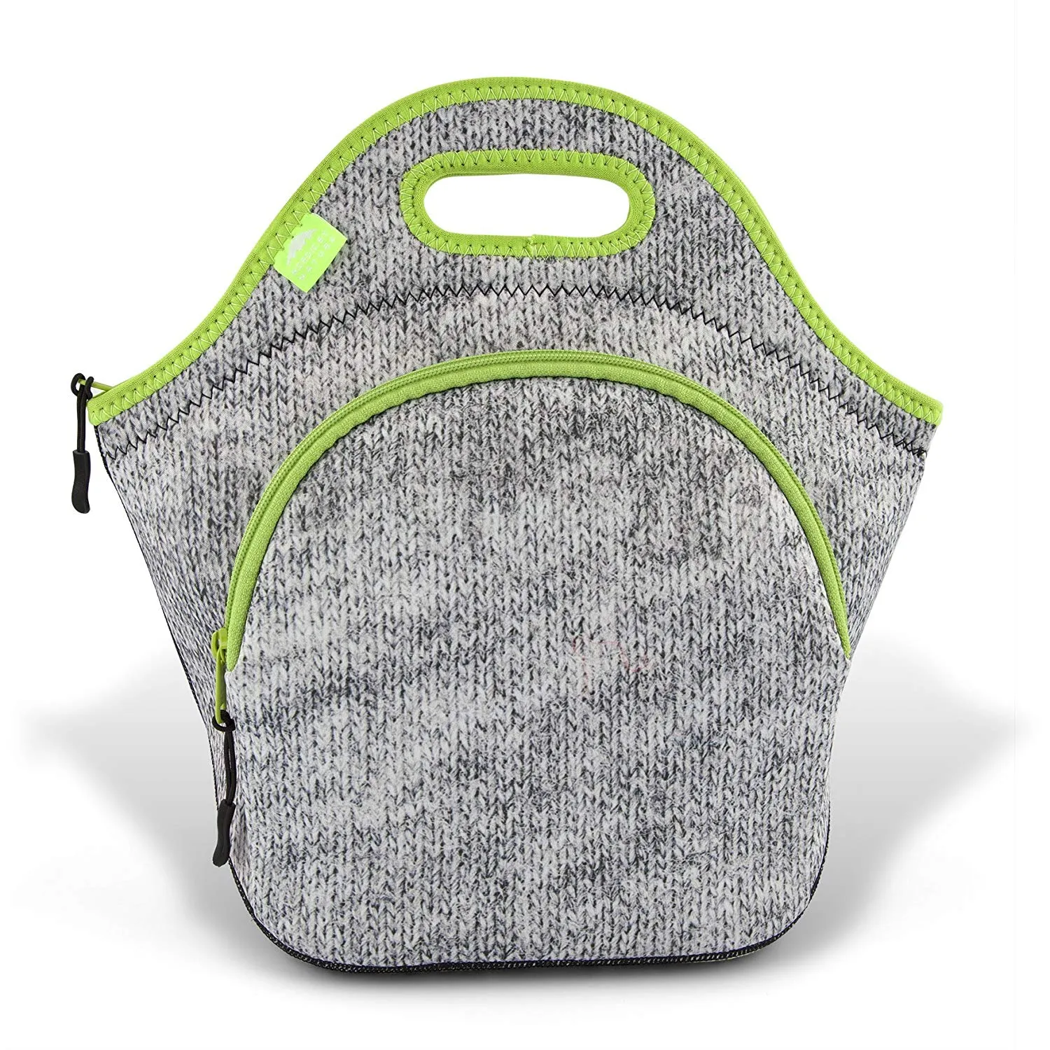 Insulated Large Neoprene Lunch Bag For Women, Men & Kids | Pocket | 5mm Insulation | 13.5” | Reusable | Washable | Soft Designer Pattern 5mm Neoprene | Best YKK Zipper In The World | Grey Melange