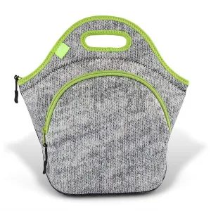 Insulated Large Neoprene Lunch Bag For Women, Men & Kids | Pocket | 5mm Insulation | 13.5” | Reusable | Washable | Soft Designer Pattern 5mm Neoprene | Best YKK Zipper In The World | Grey Melange