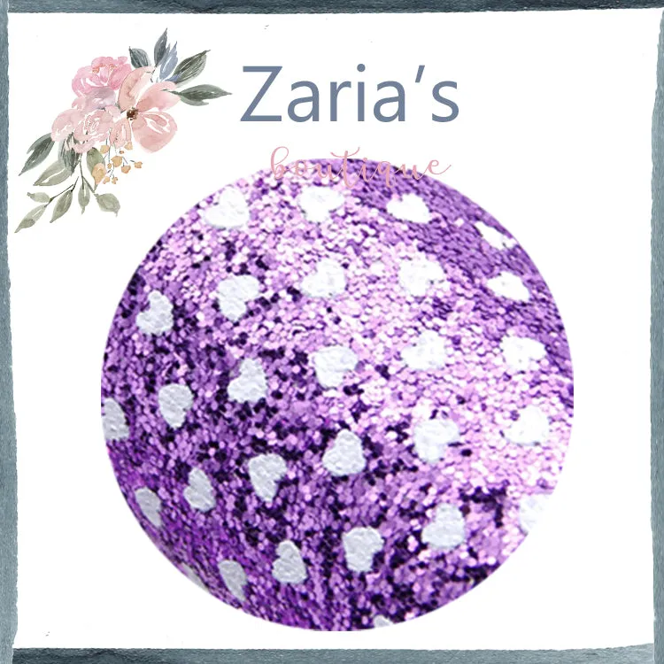 Jewel-Tone CHUNKY GLITTER ~ Pink Sapphire White Polka Dot HEARTS ~ 20 x 34cm