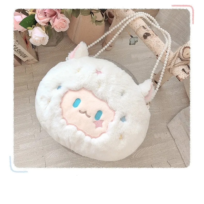 Kawaii Cute White Cartoon Sheep Plush Shoulder Bag