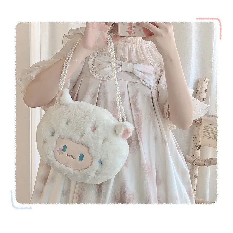Kawaii Cute White Cartoon Sheep Plush Shoulder Bag
