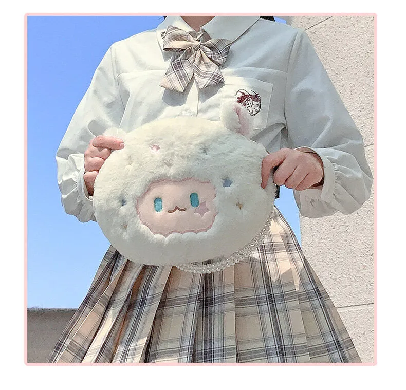 Kawaii Cute White Cartoon Sheep Plush Shoulder Bag