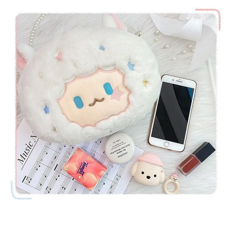 Kawaii Cute White Cartoon Sheep Plush Shoulder Bag