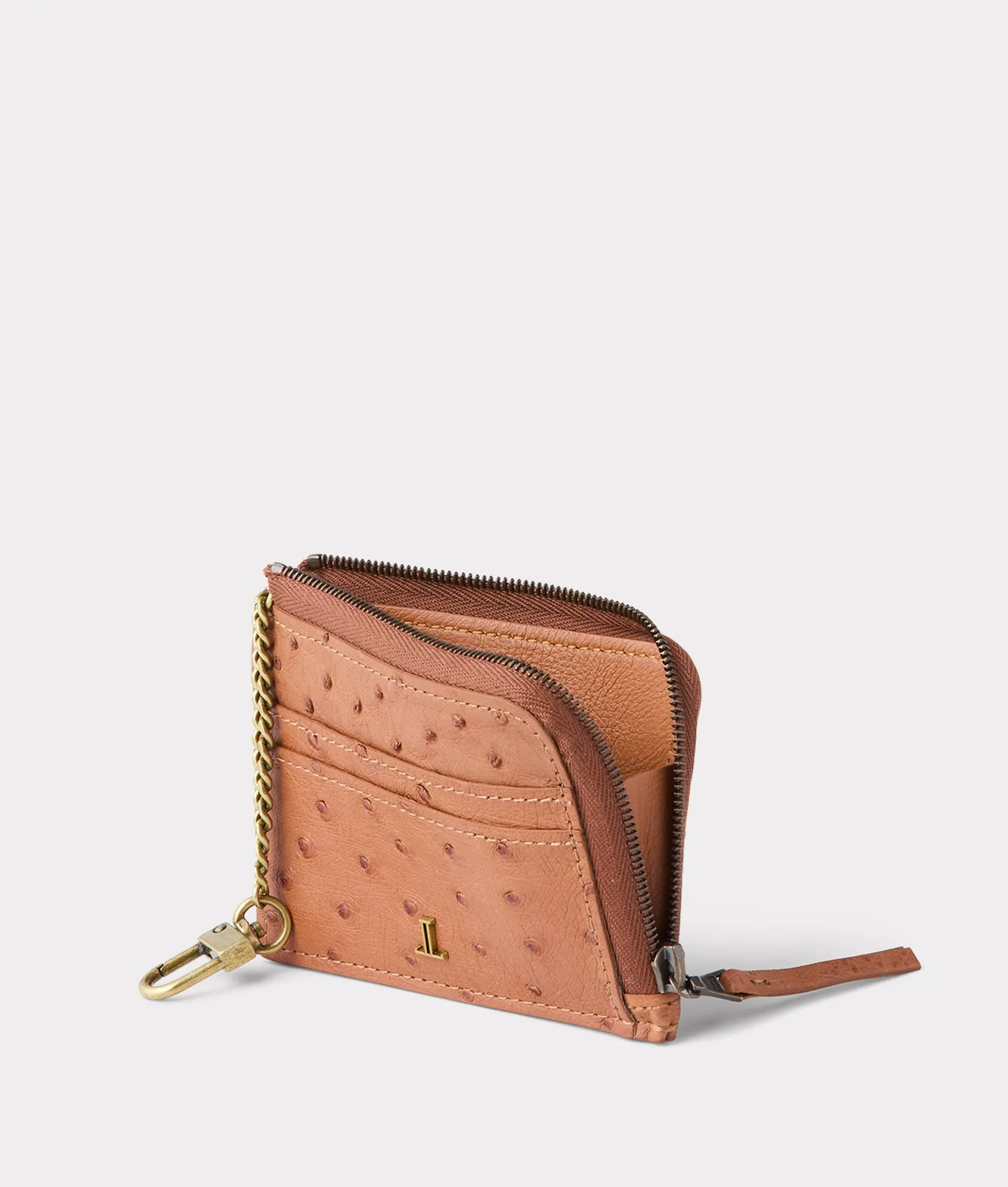 Keychain Card Case - Ostrich :: Rum Tan