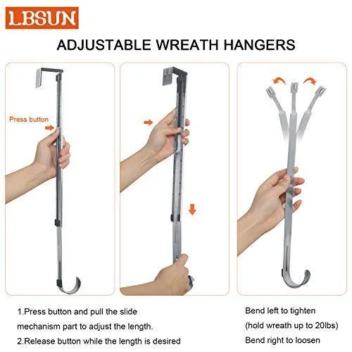 LBSUN Wreath Hanger, Adjustable Over The Door Wreath Hanger Wreath Holder Wreath Hook for Door Christmas (Nickel,20 lbs)