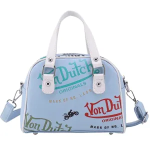 LIGHT BLUE VON DUTCH STYLE BOWLING/BOSTON HANDBAG WITH ADJUSTABLE STRAP