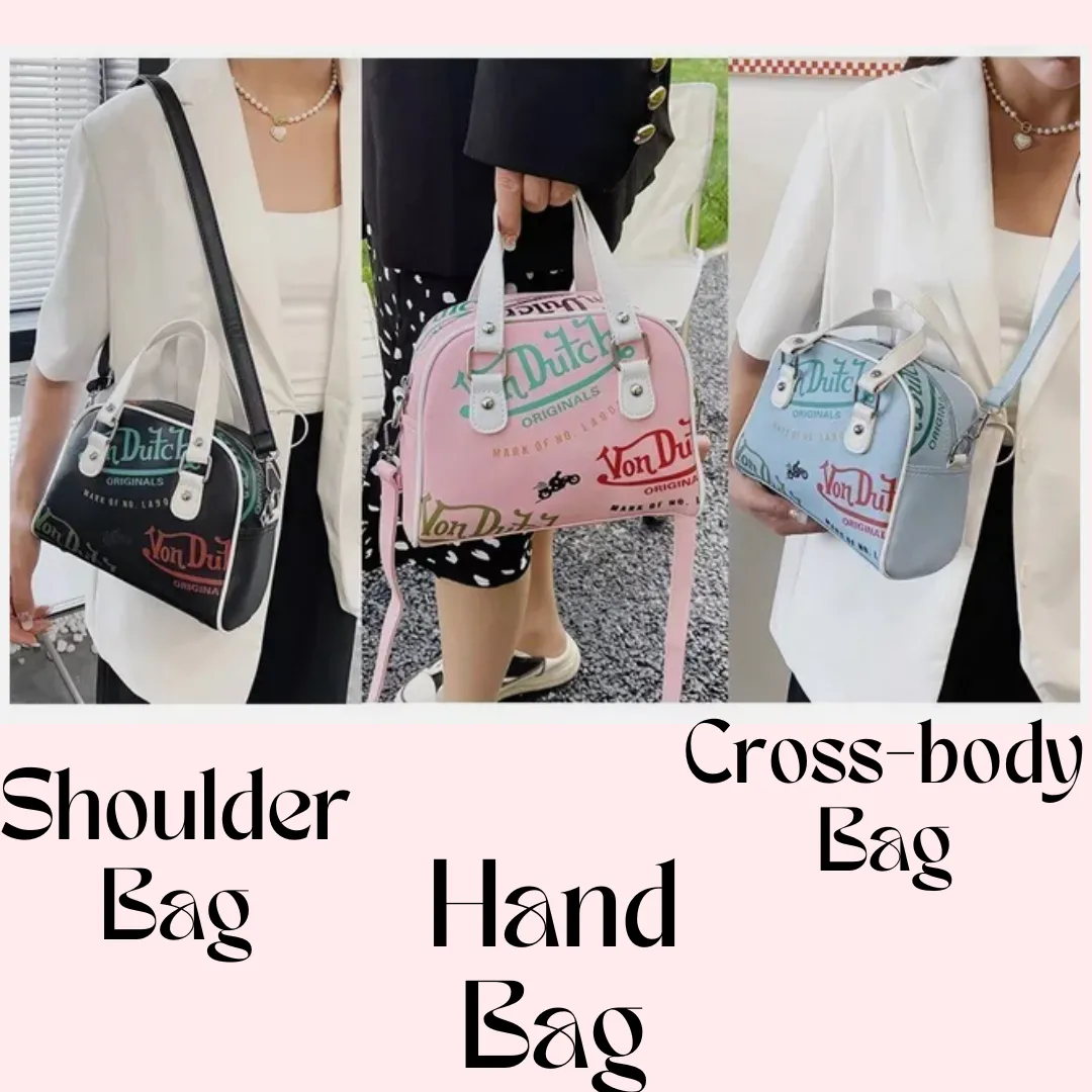 LIGHT PINK VON DUTCH STYLE BOWLING/BOSTON HANDBAG WITH ADJUSTABLE STRAP