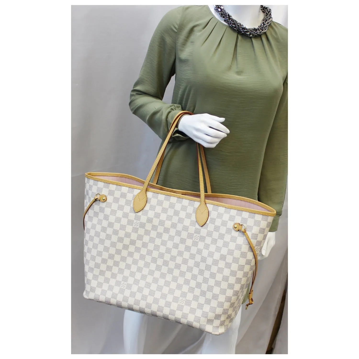 LOUIS VUITTON Neverfull GM Damier Azur Tote Shoulder Bag Rose Ballerine