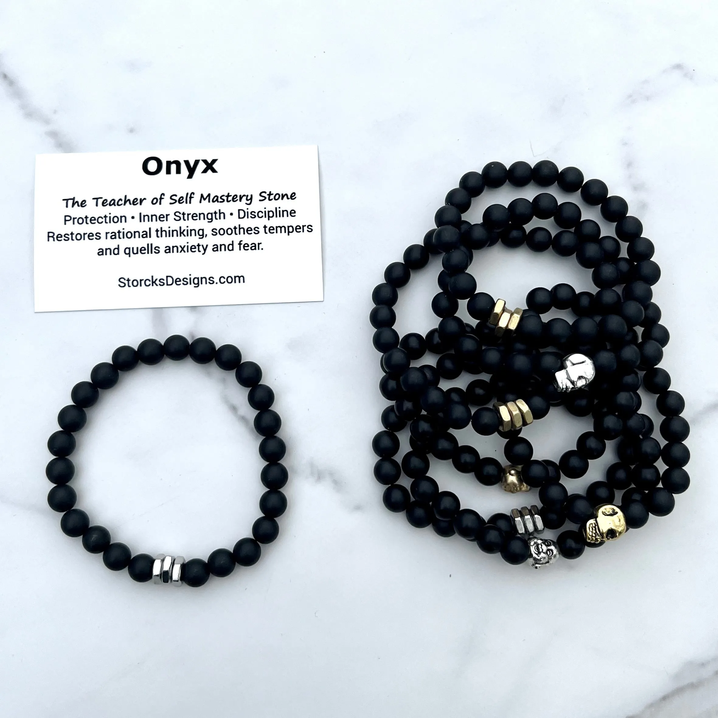 Matte Onyx 8mm Stone Beaded Bracelet
