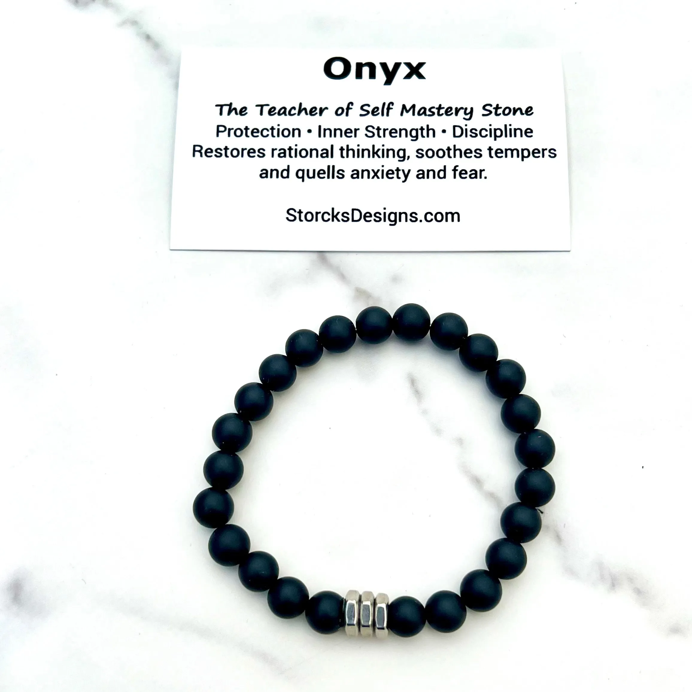 Matte Onyx 8mm Stone Beaded Bracelet