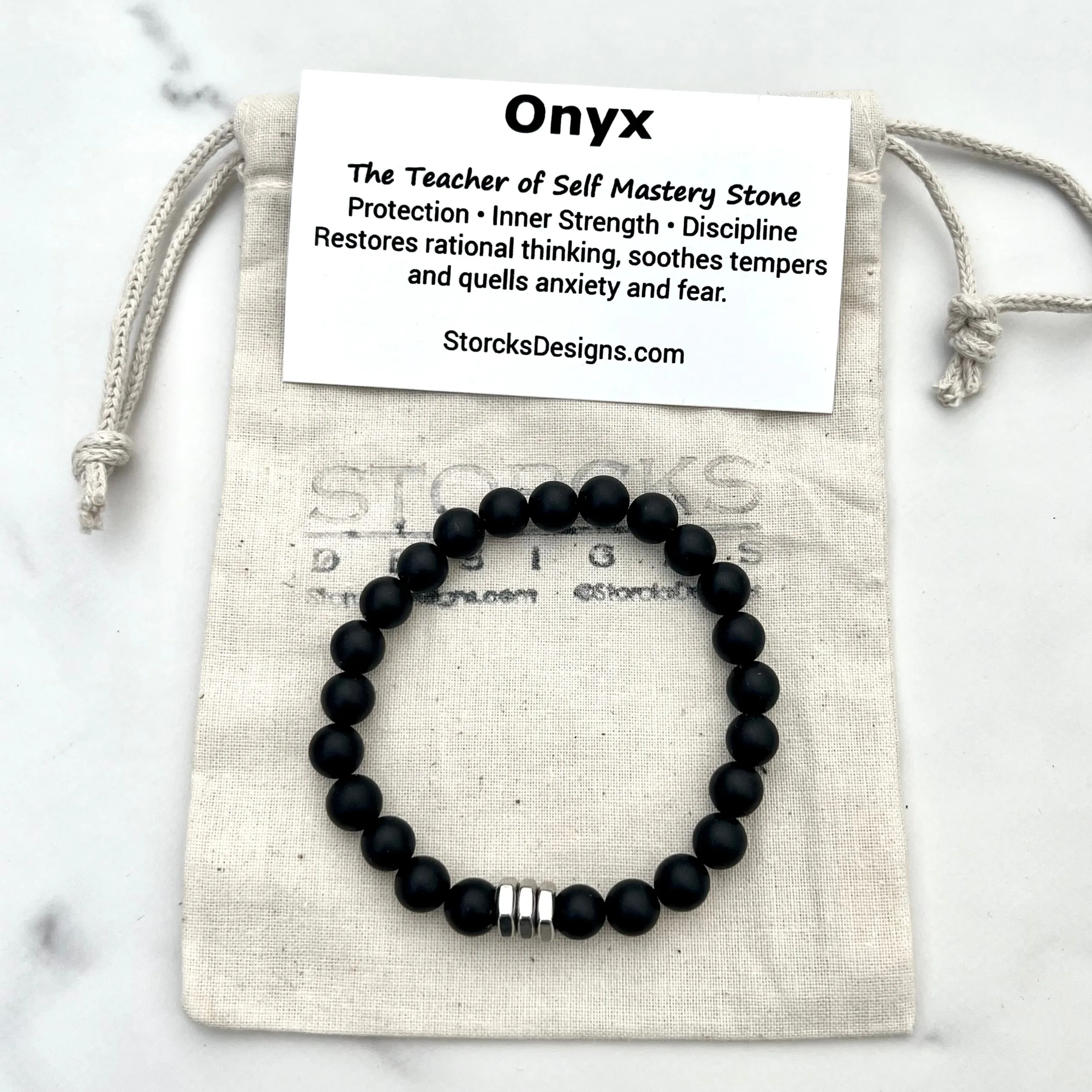 Matte Onyx 8mm Stone Beaded Bracelet