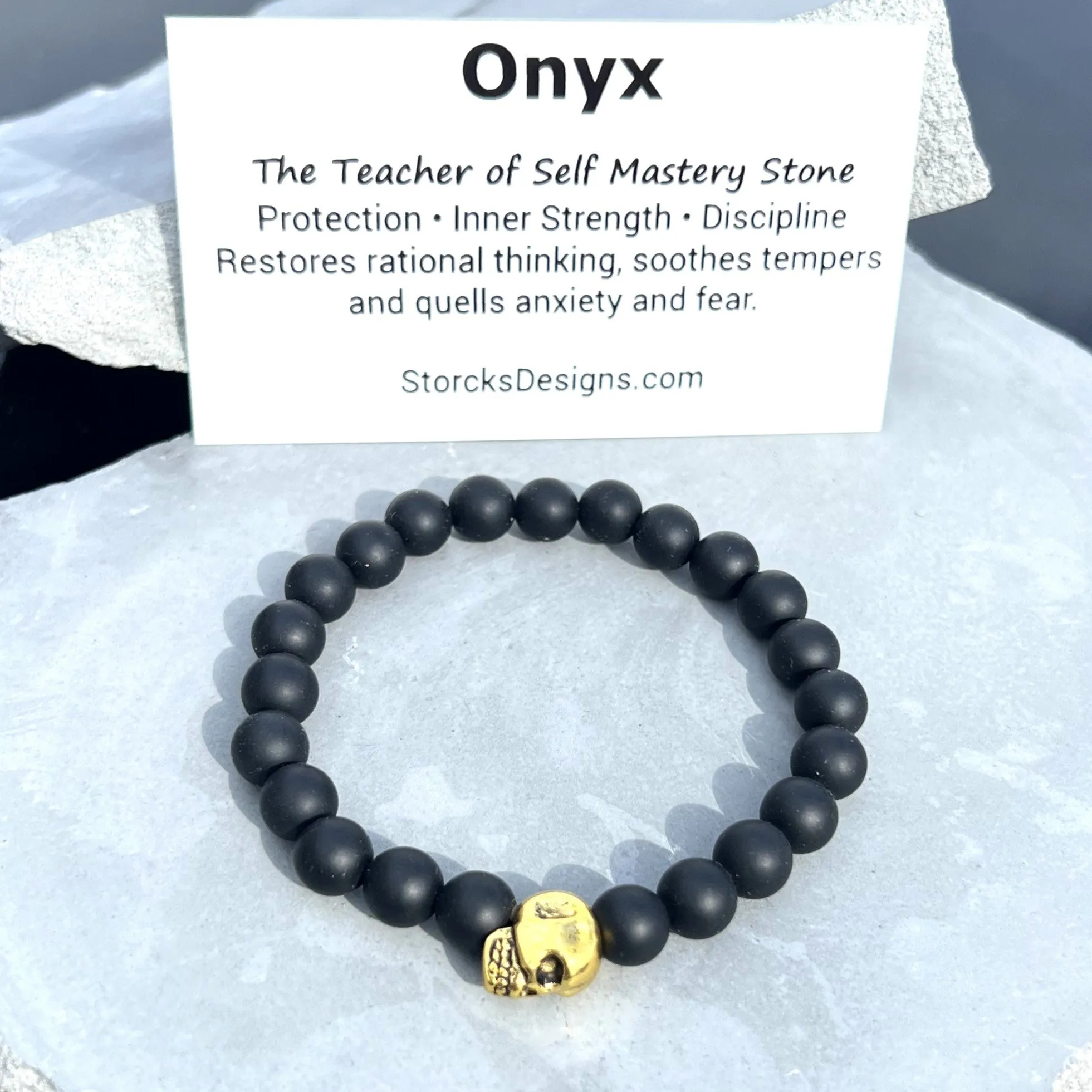 Matte Onyx 8mm Stone Beaded Bracelet