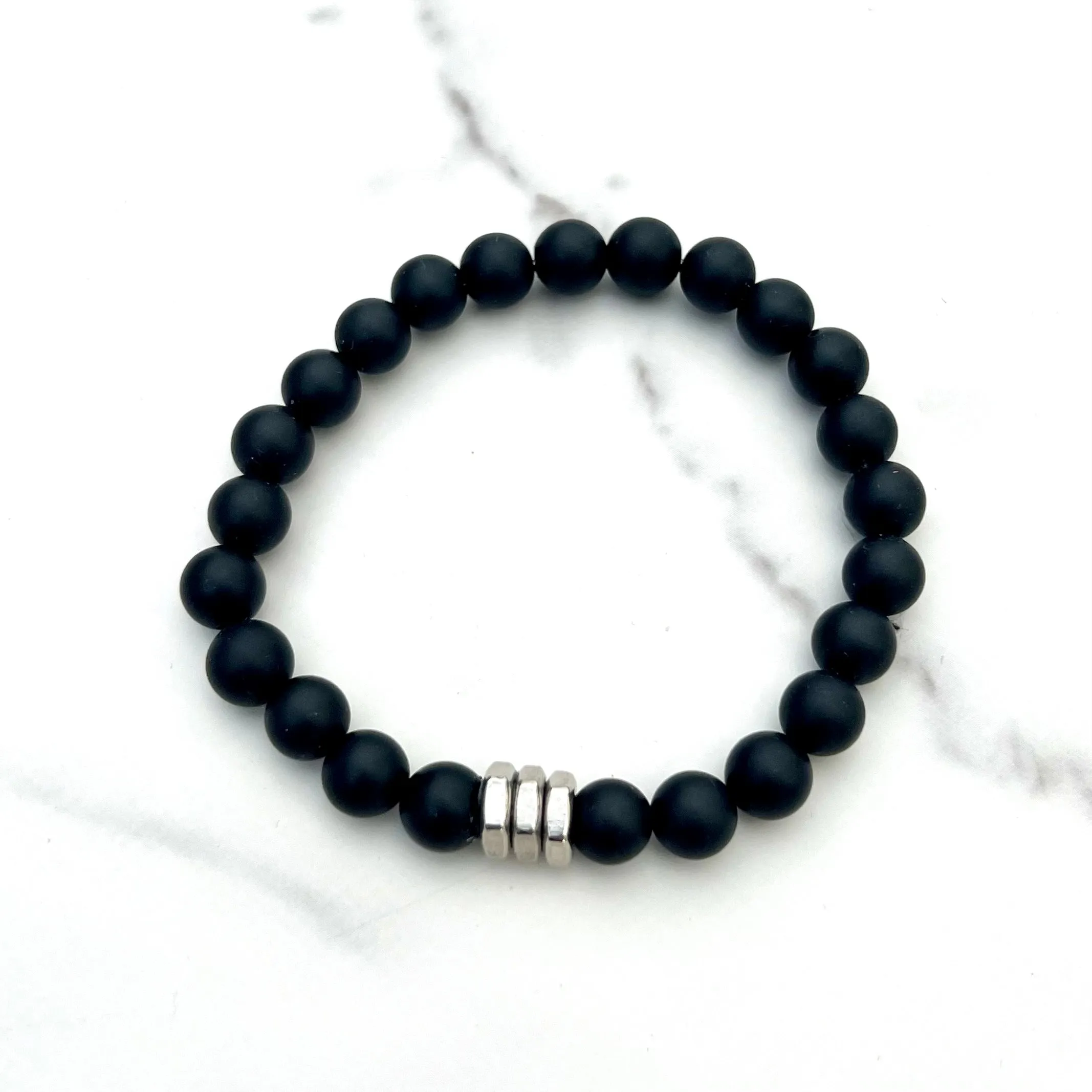 Matte Onyx 8mm Stone Beaded Bracelet