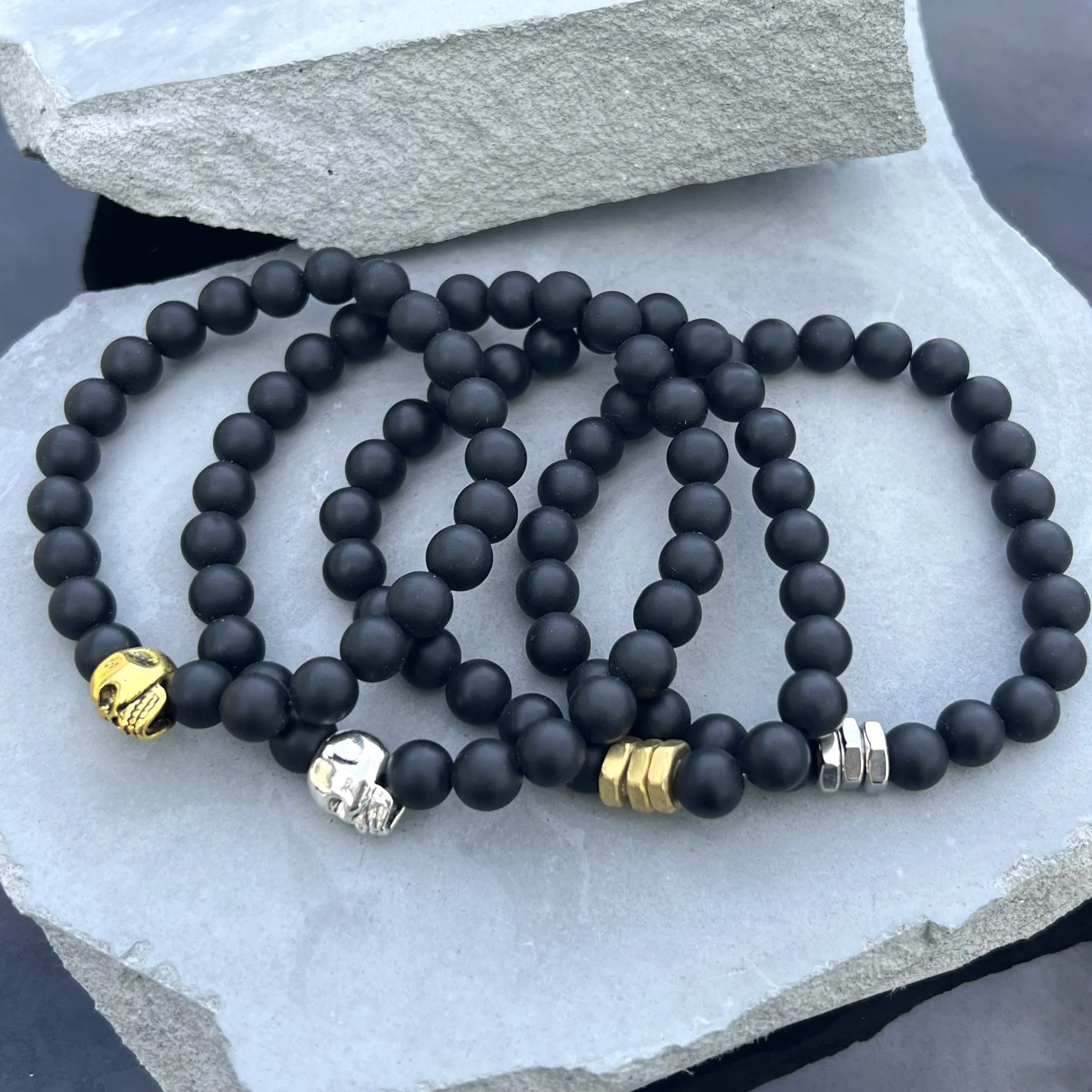 Matte Onyx 8mm Stone Beaded Bracelet