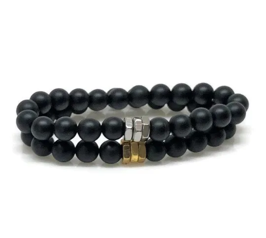 Matte Onyx 8mm Stone Beaded Bracelet