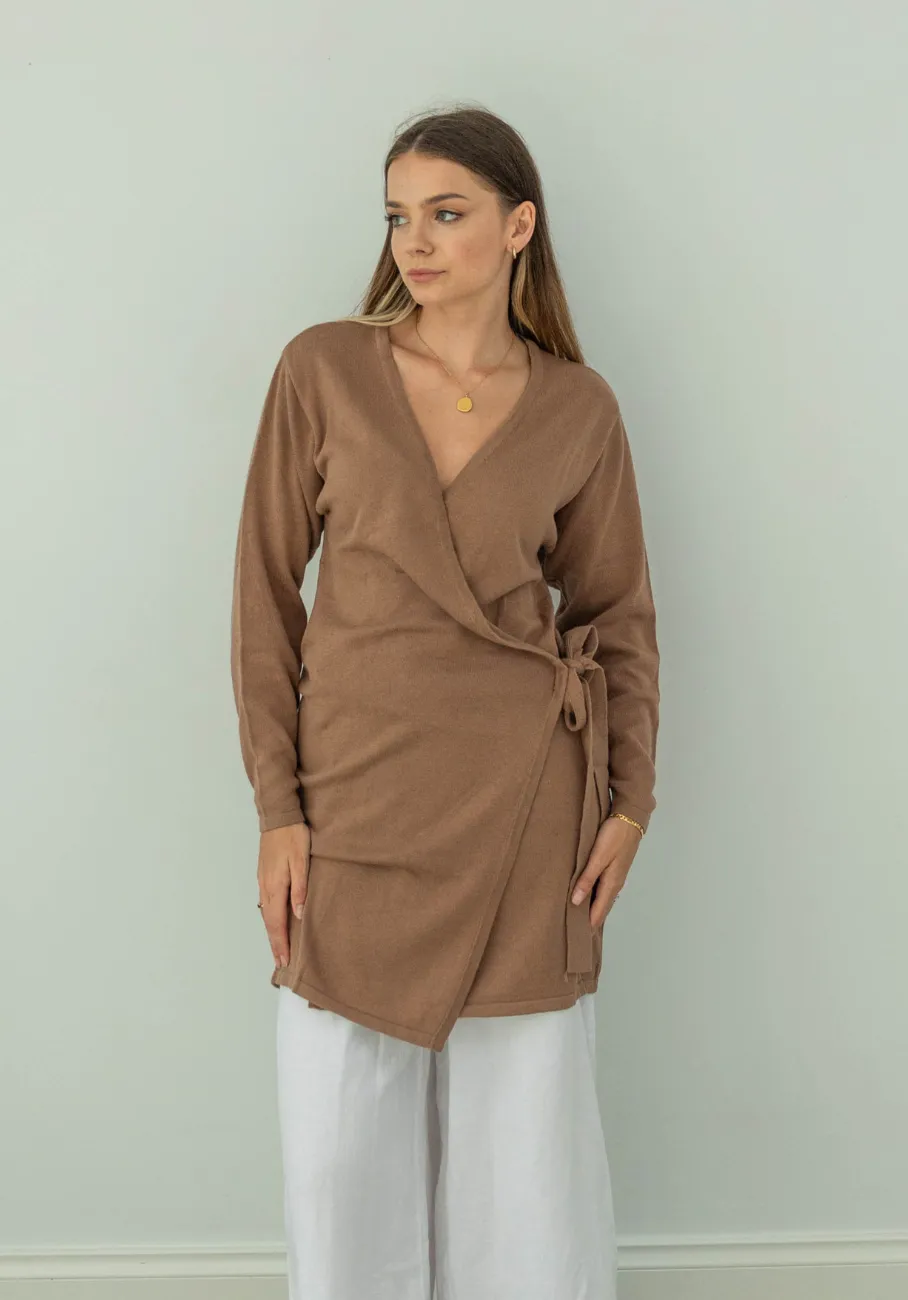 Miann & Co Womens - Monroe Knit Wrap Long Sleeve Top - Café Au Lait
