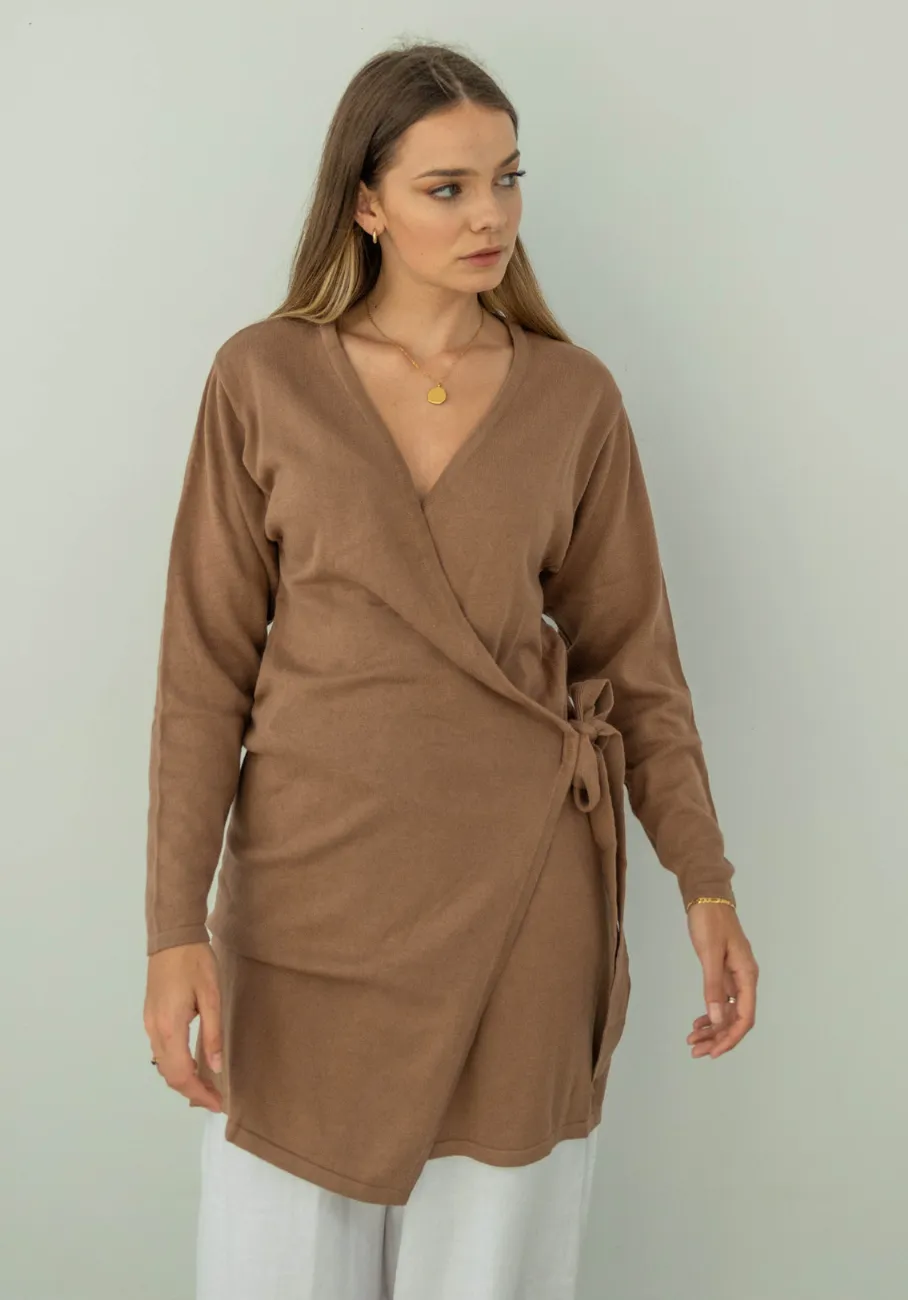 Miann & Co Womens - Monroe Knit Wrap Long Sleeve Top - Café Au Lait