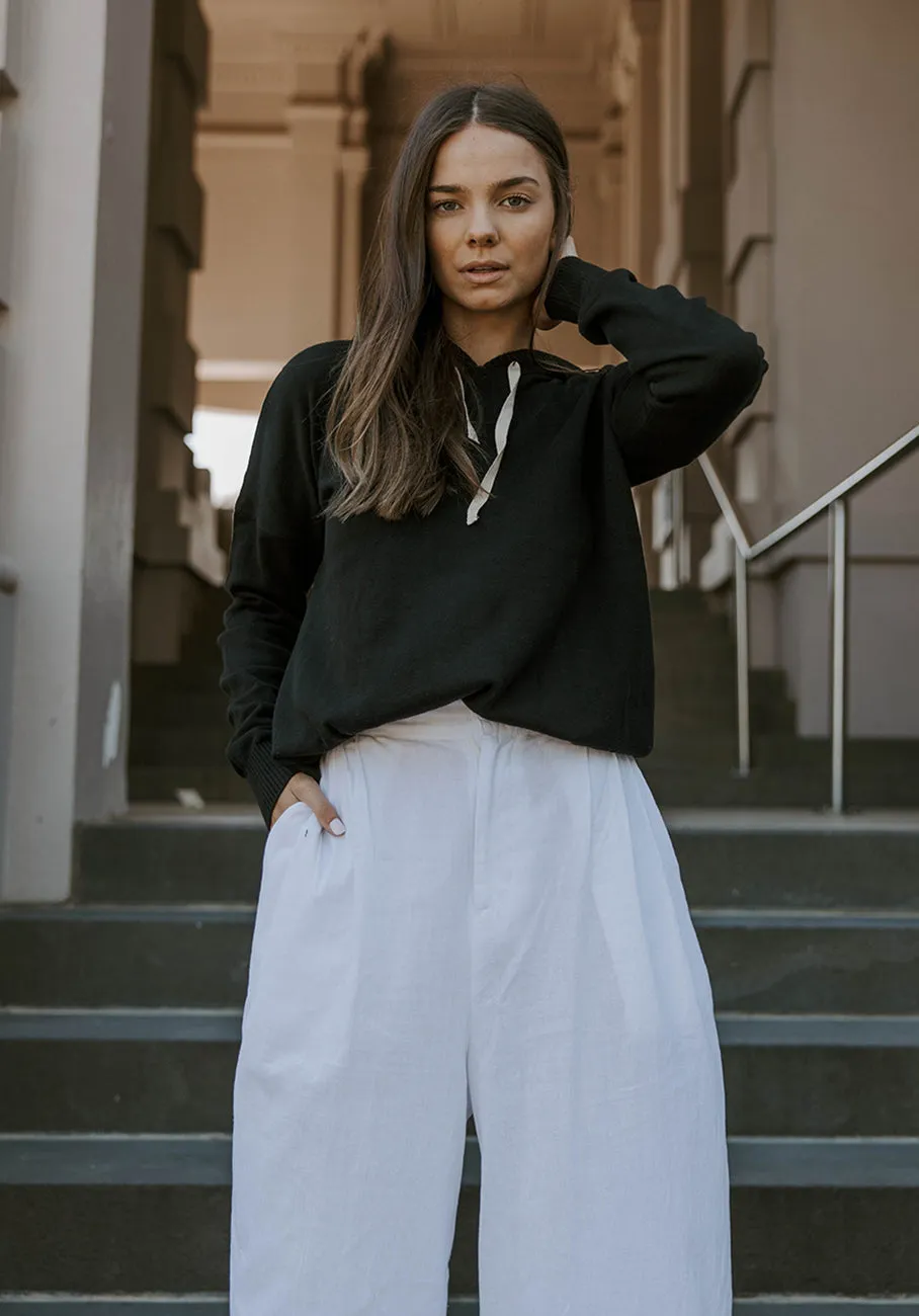 Miann & Co Womens - Rory Knitted Hoodie - Black & White
