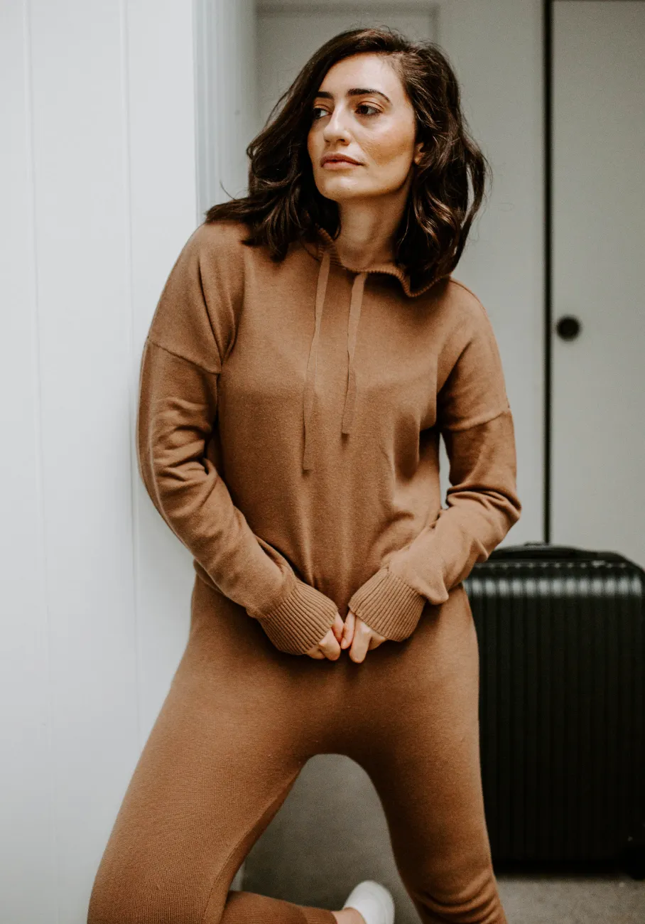 Miann & Co Womens - Rory Knitted Hoodie - Café Au Lait