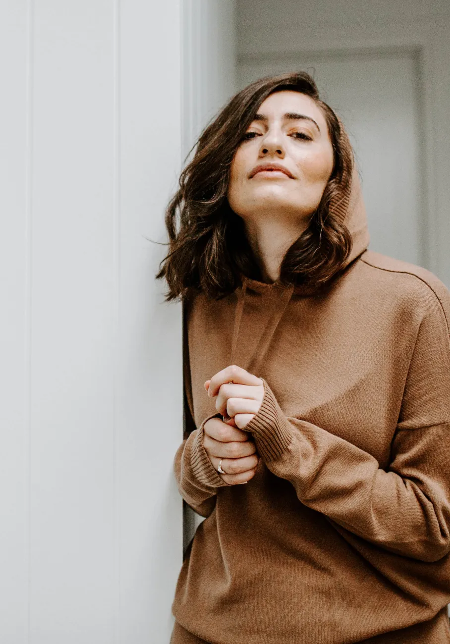 Miann & Co Womens - Rory Knitted Hoodie - Café Au Lait