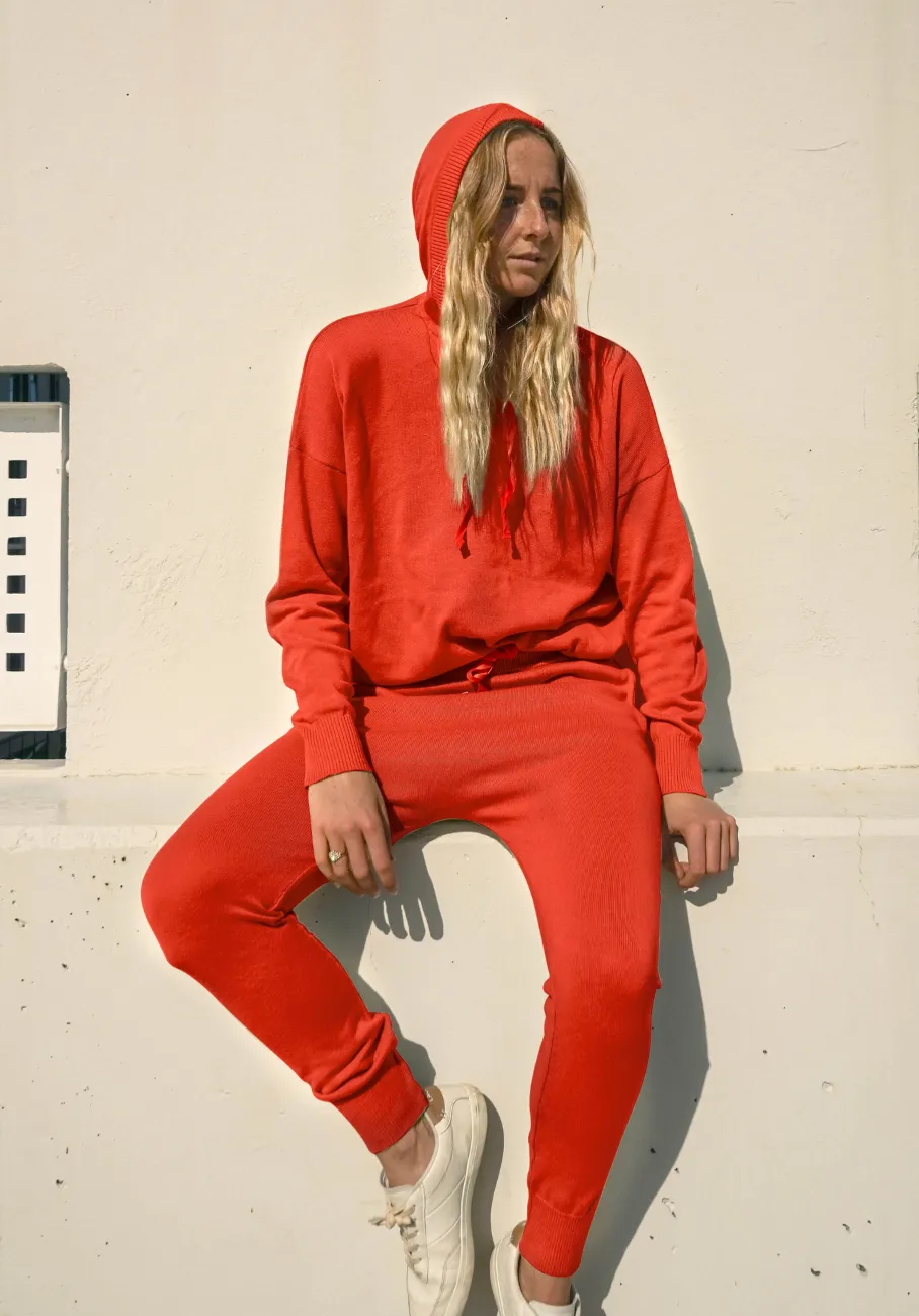 Miann & Co Womens - Rory Knitted Hoodie - Tomato