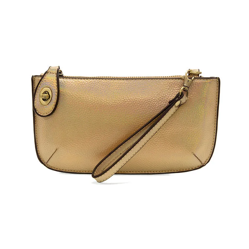 Mini Crossbody Wristlet Clutch in Gold Holographic