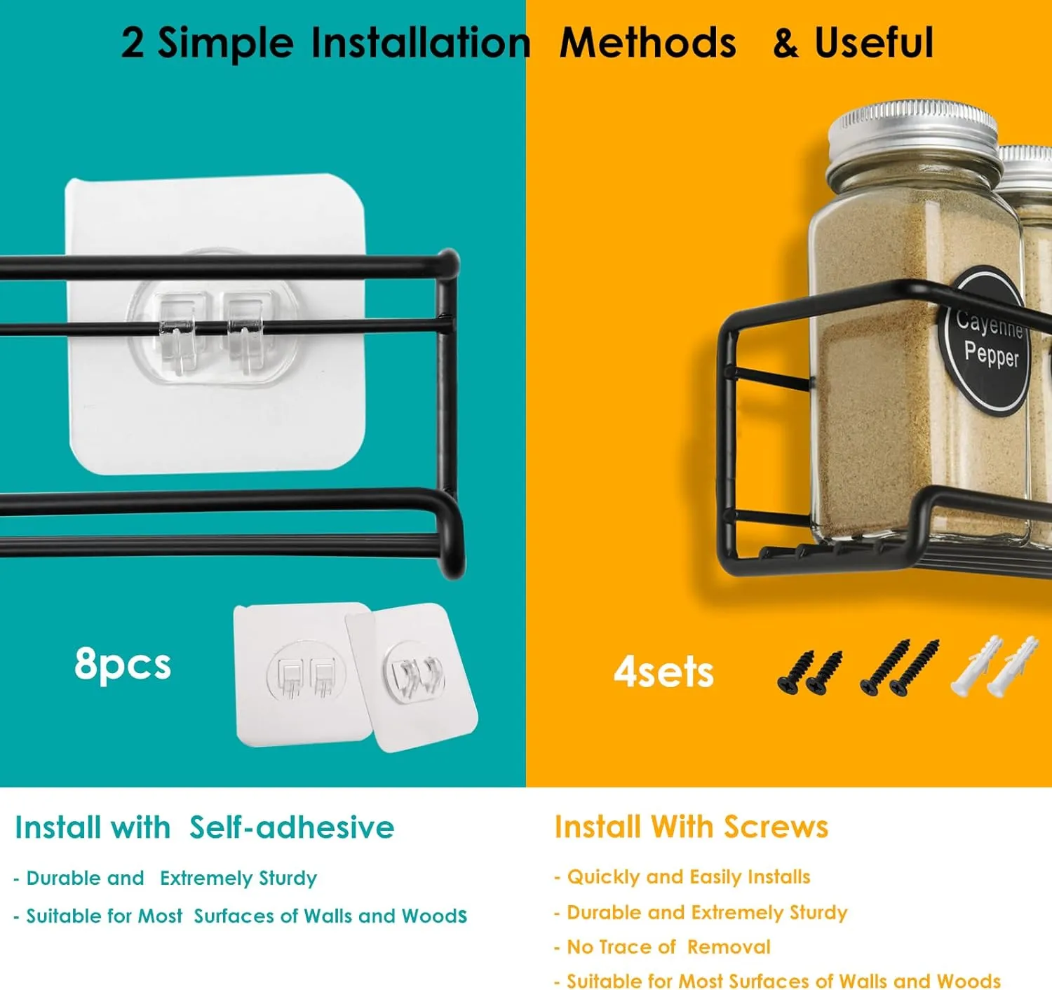 New VIAV Wall Mounted pace-Saving Spice Rack Organizer for Cabinet Kitchen Pantry and Cupboard 3 PCS -Install with Adhesive or Screws included!