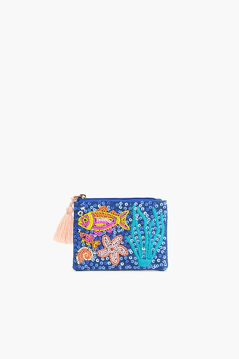 Ocean Bliss Hand-Beaded Coin Pouch