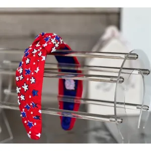 Patriotic Red Seed Beaded Star Top Knot Headband 4th of July S