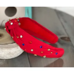 Patriotic Red, White, and Blue Jeweled Top Knot Red Headband 4th of July