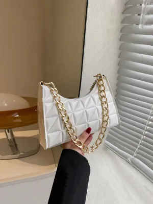 Pattern Quilted Baguette Bag - White
