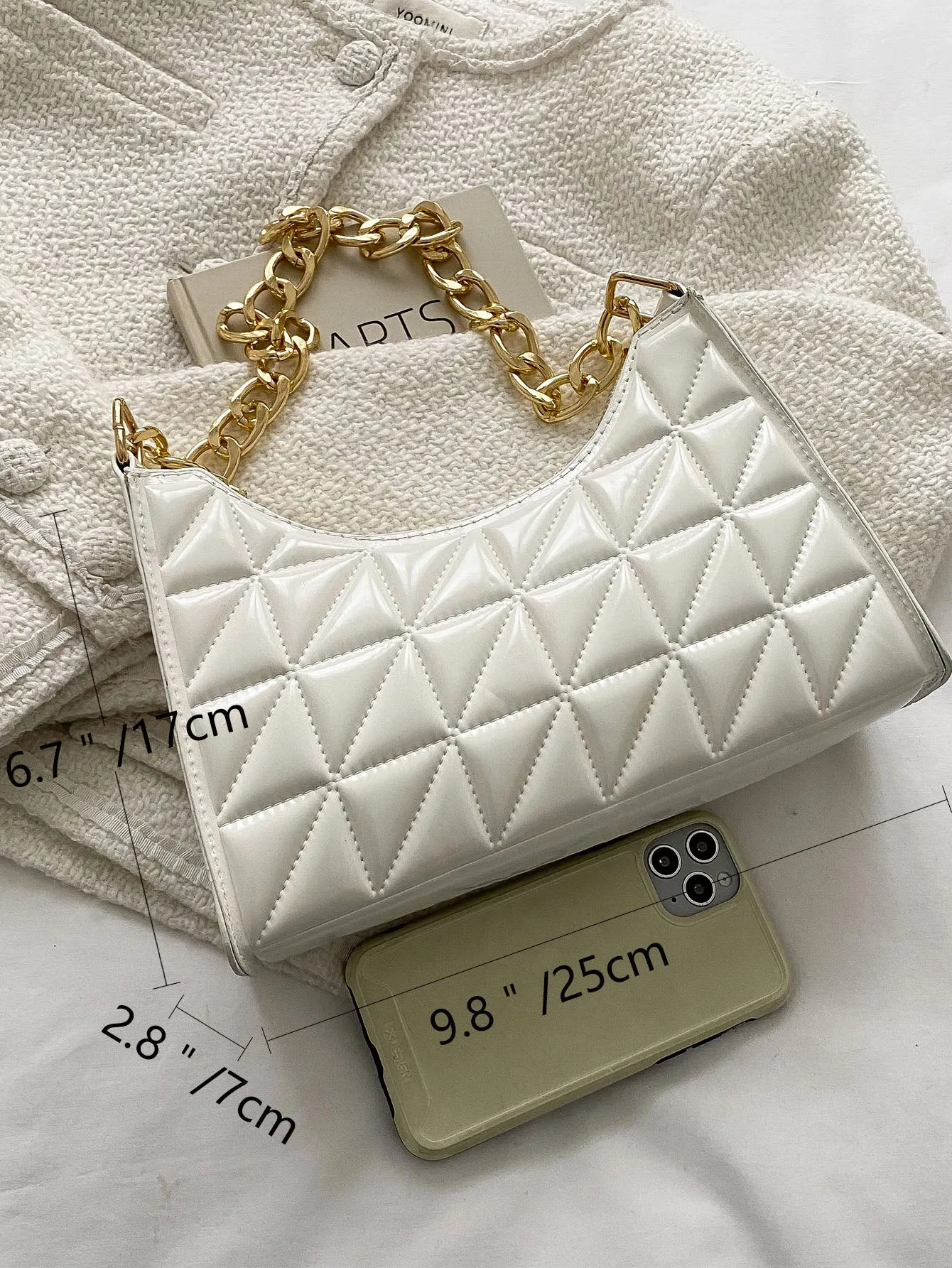Pattern Quilted Baguette Bag - White