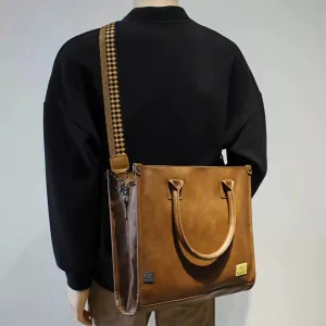 Patterned Strap Leather Messenger Tote