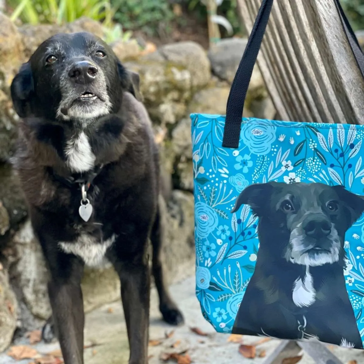 Pet Portrait Tote Bag - Floral
