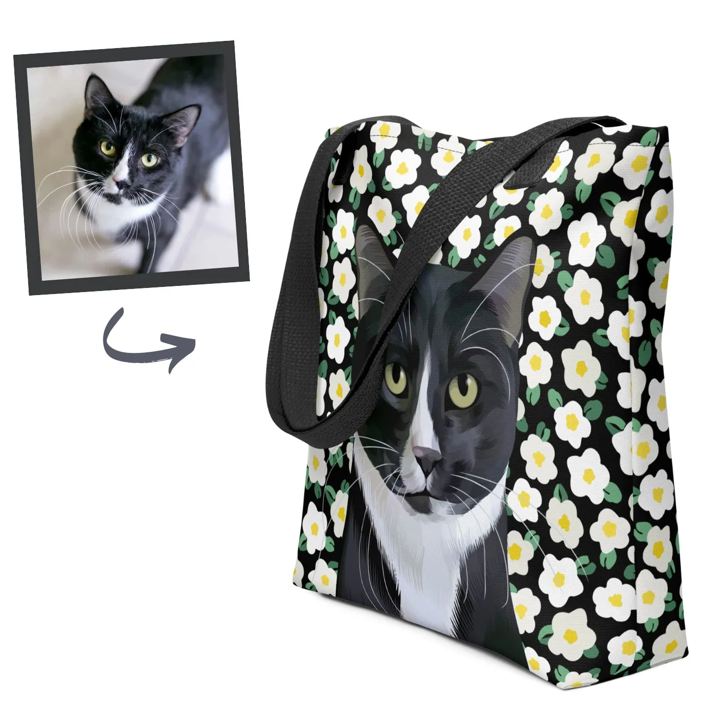 Pet Portrait Tote Bag - Flowers