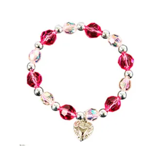Pink Faceted Beaded Bracelet With 3 Cross Charms In Silver Window Box