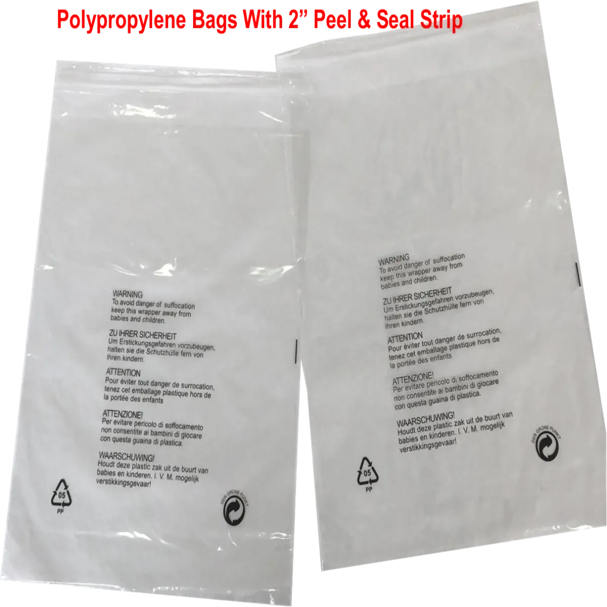 Polypropylene Self Seal Garment Bags - With Printed Warning