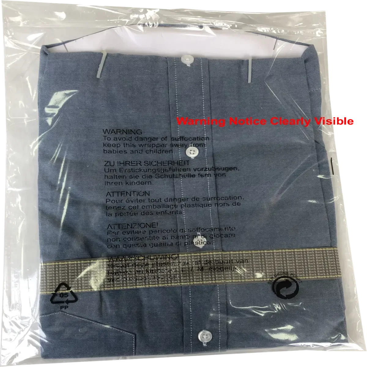 Polypropylene Self Seal Garment Bags - With Printed Warning