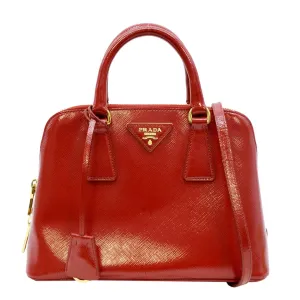 PRADA Promenade Small Saffiano Patent Leather Shoulder Bag Red