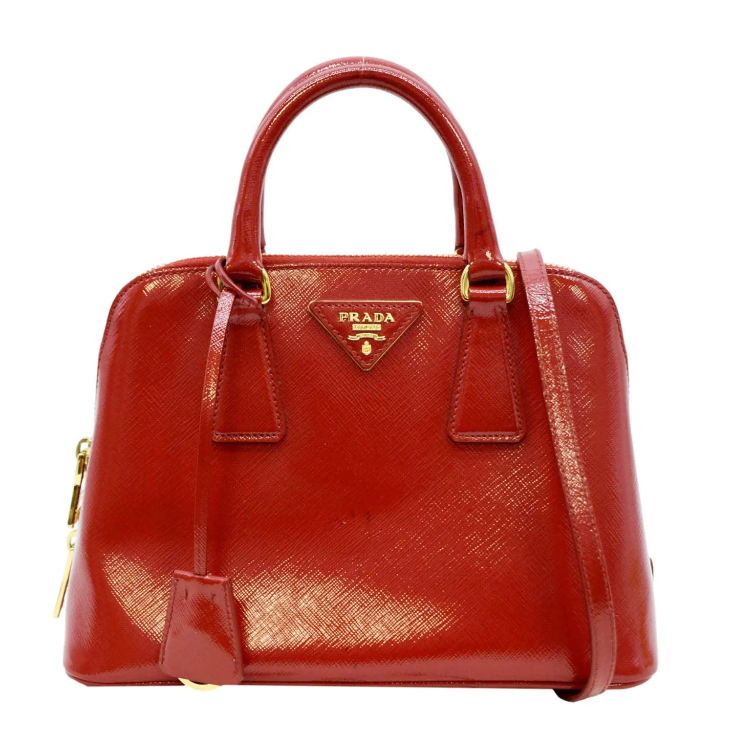 PRADA Promenade Small Saffiano Patent Leather Shoulder Bag Red