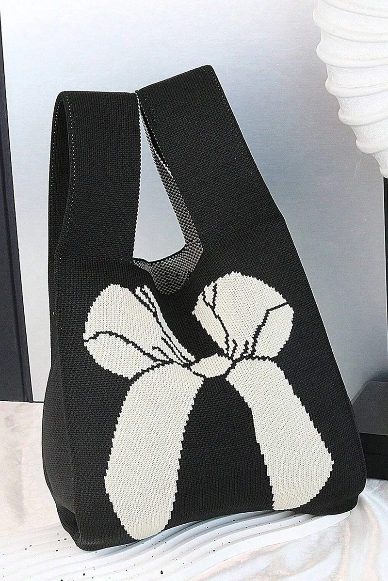 PRE-ORDER! ETA 3/21 Bella Bow Black Knitted Tote Bag **SHIPPING EXPECTED TO BEGIN ON DATE 3/21**