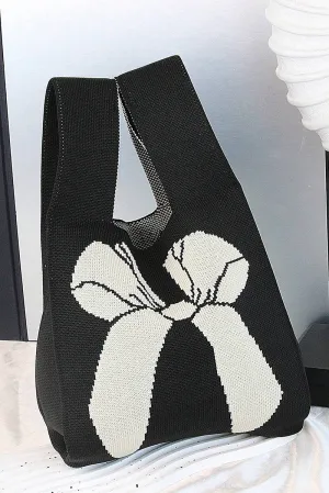 PRE-ORDER! ETA 3/21 Bella Bow Black Knitted Tote Bag **SHIPPING EXPECTED TO BEGIN ON DATE 3/21**