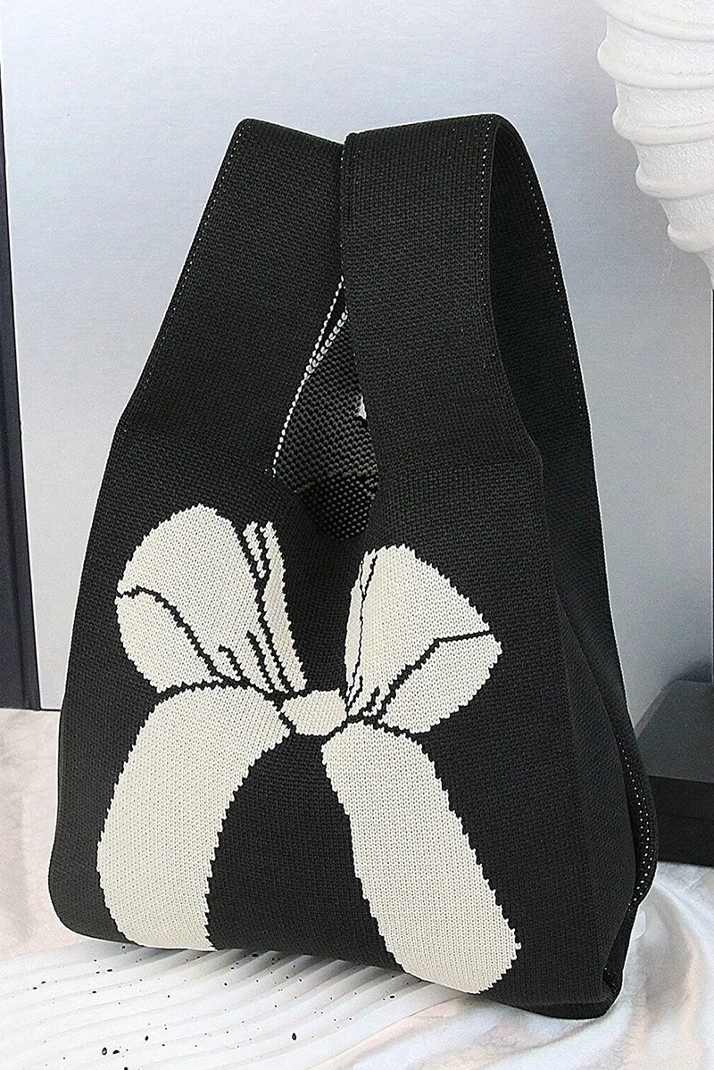 PRE-ORDER! ETA 3/21 Bella Bow Black Knitted Tote Bag **SHIPPING EXPECTED TO BEGIN ON DATE 3/21**