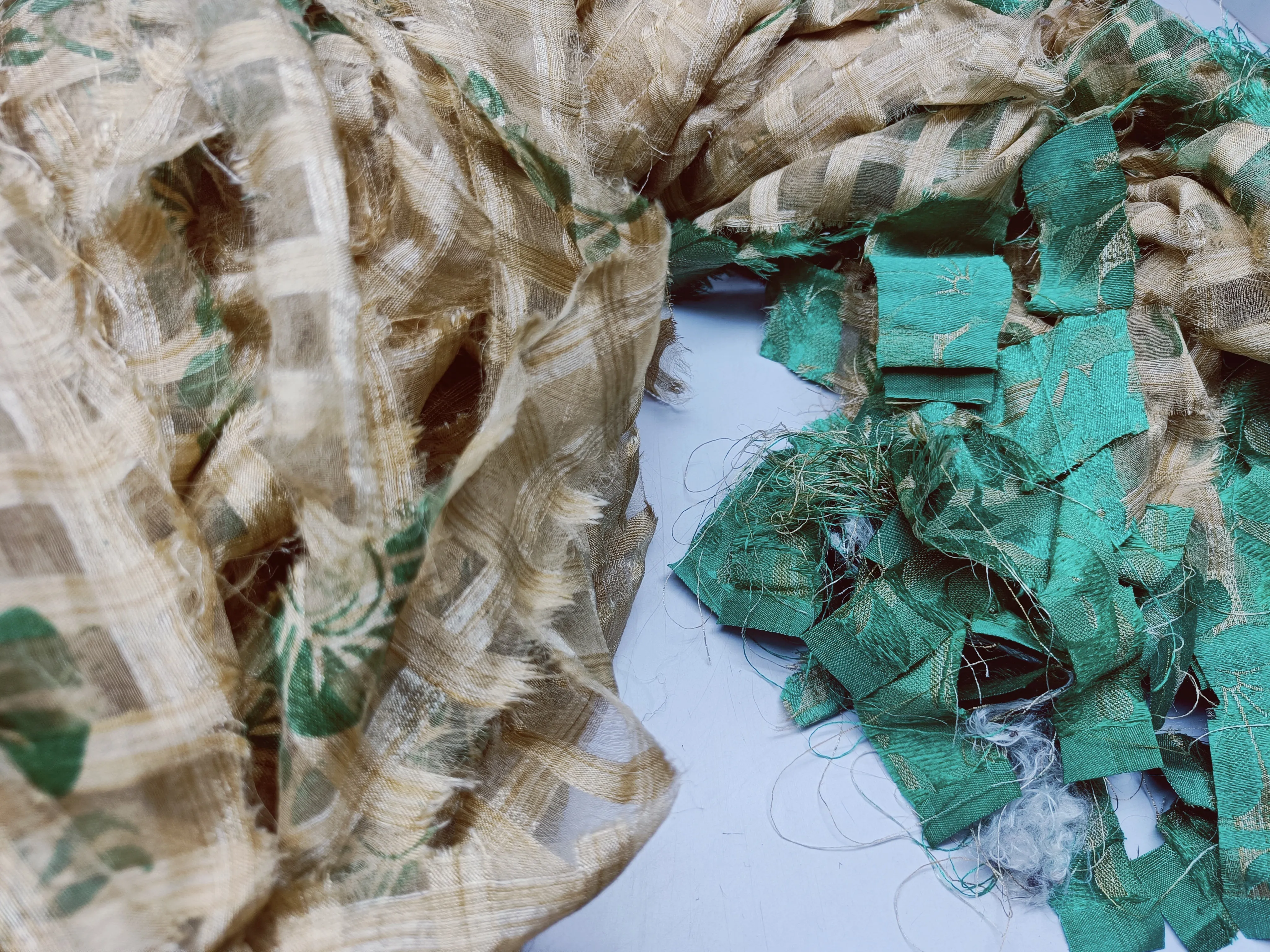 Reclaimed Indian Sari Stripe - Corn Leaf | Recycled Sari Ribbon
