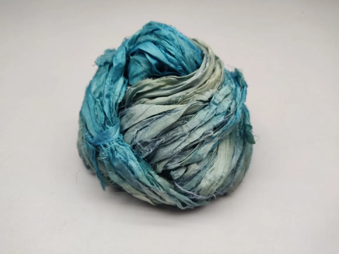 Recycled Sari Silk Ribbon - Ocean Grey